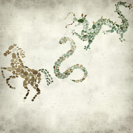 textured old paper background with Chinese horoscope animals circle の写真素材