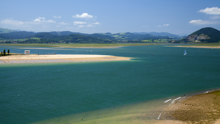 Cantabria, Santona Bay, view across to the edge of Laredo beach, El Puntalの写真素材