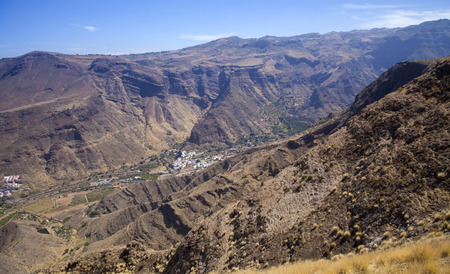 Gran Canaria, October, landscapes of valley of Agaete, hiking route San Pedro - Puerto de las Nieves, view across the valleyの写真素材