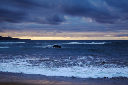 sunset over Las Canteras, main town beach of Las Palmas de Gran Canariaの写真素材