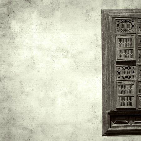 textured stylish old paper background, square, with ornate wooden shutters 