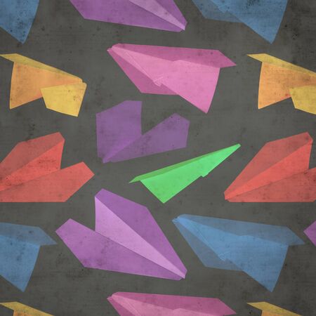 textured stylish old paper background, square, with colorful paper planesの写真素材