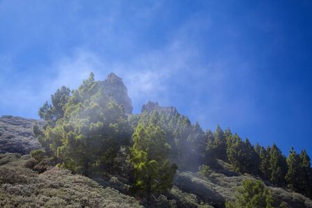 Gran Canaria, October, clouds rolling over mountains, rock formation Roque Saucilloの写真素材