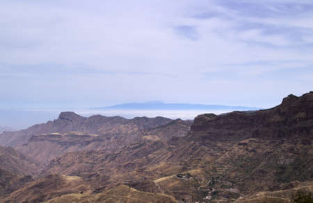 Gran Canaria, landscape of the central part of the island, Las Cumbres, Sahara dust layer, calima, in the airの写真素材