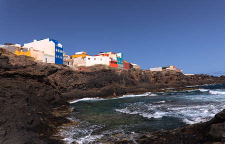 Gran Canaria, calm natural seawater pools in under the steep cliffs of the north coast and separated from the ocean by volcanic rocks,
Sardina del Norte area in Galdar municipalityのeditorial素材