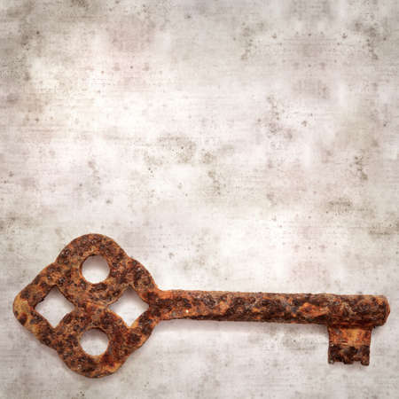 stylish textured old paper background with old rusty key