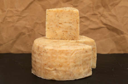 Produce of Spain - mixed milk specialty cheese with black garlicの写真素材