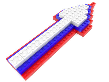 An abstract arrow made of toy bricks in the national colors of Russia