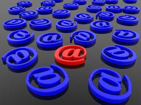 Red AT symbol between blue AT symbols on black background
