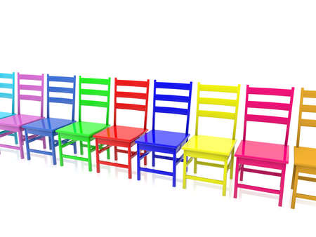 Colored plastic chairs in one rowの写真素材