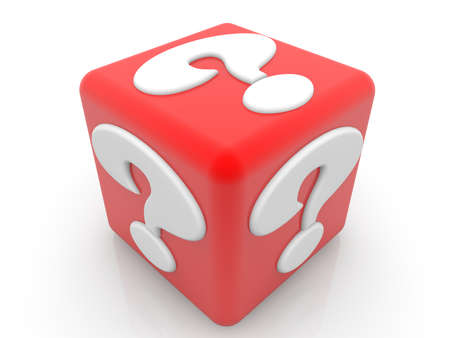Red cube with question marks