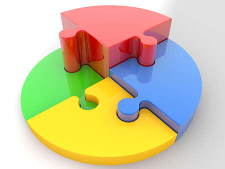 Growing round puzzle pieces in various colorsの写真素材