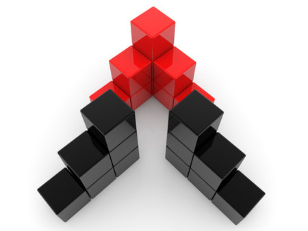 Abstracted toy cubes design on a white backgroundの写真素材