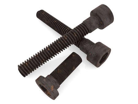 Rusty metals three bolts on white backgroundの写真素材