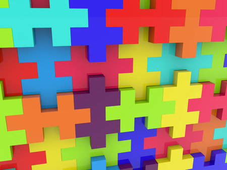 Wall of different color puzzle piecesの写真素材