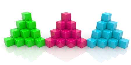 Three different color pyramids of toy blocks