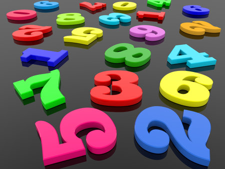 Colorful 3d numbers on black background. 3D rendering.