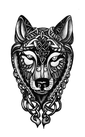 Hand drown tattoo design of the Celtic wolfのイラスト素材