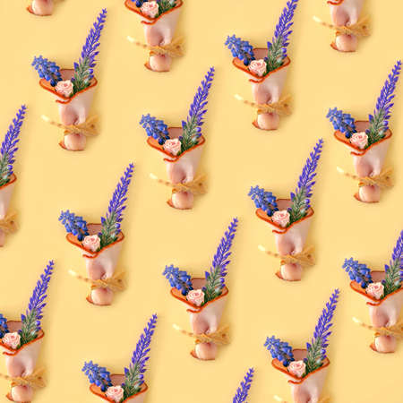 Pattern of bouquets of flowers in salami. Smoked pork steak. Flowering. Spring minimal idea.の写真素材