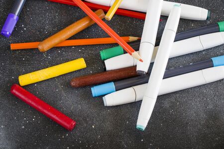 large group of drawing attributes, large group of pencil, pen and markers, sketching markets....