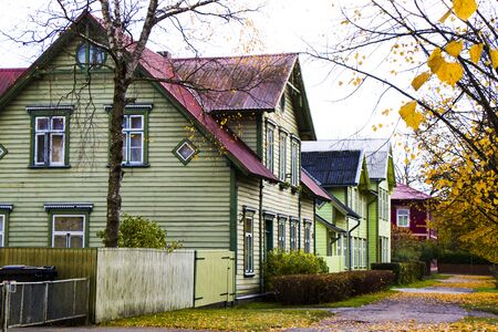Parnu is a resort city in southwestern Estonia, overlooking Parnu Bay. Old village houses and street.の写真素材
