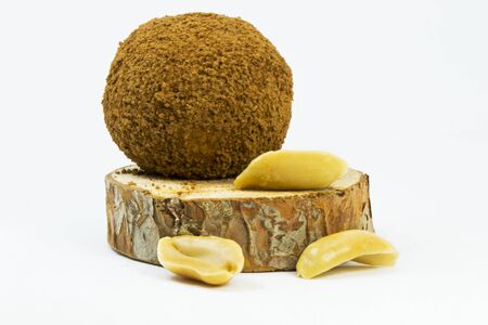 Energy ball with nuts and natural ingredient on the white background, ready to eat. Studio shoot.