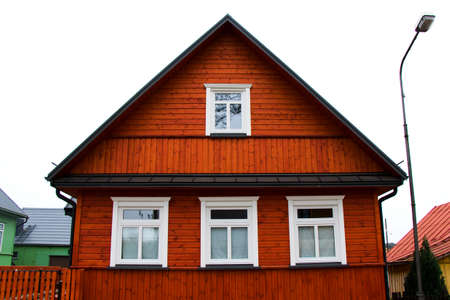 TRAKAI, LITHUANIA - OCTOBER 17, 2017: Old wooden village house exterior in Trakai.のeditorial素材