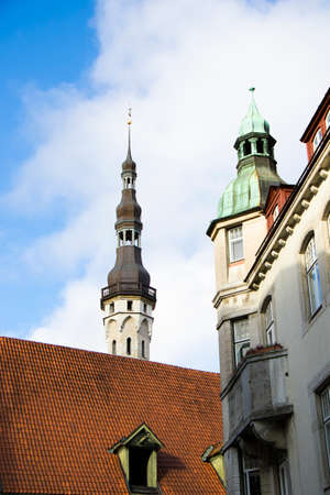 TALLINN, ESTONIA - OCTOBER 20, 2017: St. Nicholas' Church and Kohtu viewing platform in Tallinn. The Estonian Evangelical Lutheral Church.のeditorial素材