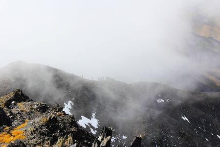 Mountain landscape in Georgia, clouds, rocks, stones and alpine hiking