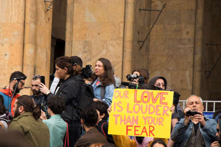Georgian protests in front of the Parliament of Georgia, also known as anti-government protests in the country of Georgia. we dance together, we fight together. Demonstration.のeditorial素材