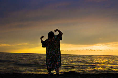 Young girl traveler on the beach of Black sea, Georgiaの写真素材