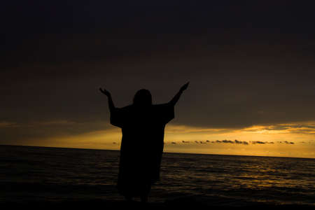 Young girl traveler on the beach of Black sea, Georgiaの写真素材