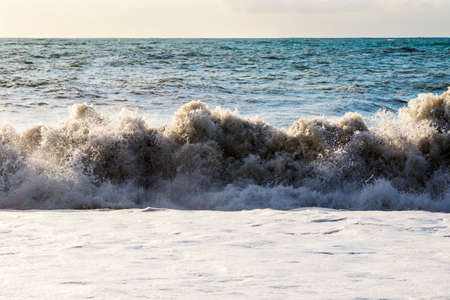 Sea and waves, stormy weather, waves and splashes in Batumi, Georgia. Stormy Black sea. Water...