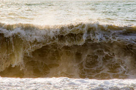 Sea and waves, stormy weather, waves and splashes in Batumi, Georgia. Stormy Black sea. Water...