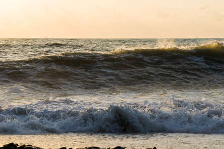 Sea and waves, stormy weather, waves and splashes in Batumi, Georgia. Stormy Black sea. Water...