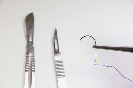 Dissection Kit - Absorbable suture, polyglycolic acid. Surgery operation equipment, knife, needle...