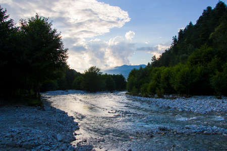River and forest, sunset time in Racha, Georgia