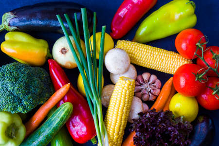 Colorful vegetables mix, ingredients and raw and organic vegetarian food