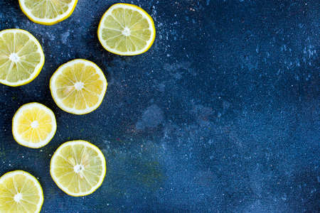 Lemon rings on the blue background