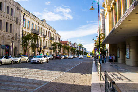 Tbilisi, Georgia - September 09, 2020 - Tbilisi city center, street situation, people, cars and buildings.のeditorial素材