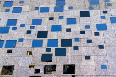 Tbilisi, Georgia - September 18, 2020: Modern building tower in Tbilisi. Architecture geometry and symmetry.のeditorial素材