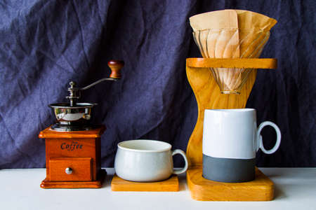 Pour over coffee maker, coffee cup and mug, studio shootの写真素材