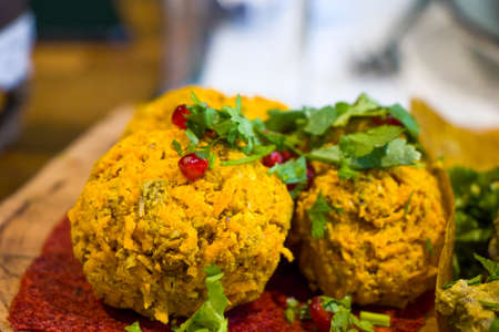 Georgian Salad with pomegranates, pkhxali in restaurant