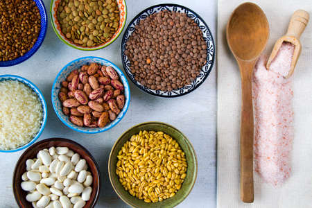 Healthy grains and beans, full of vitamins in bowl, colorful beans