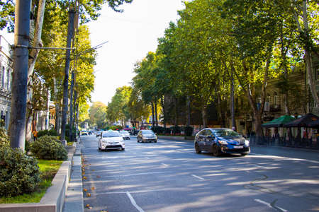 Tbilisi, Georgia - October 27, 2020: Rustaveli ave view, city center trafficのeditorial素材