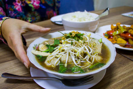 Thai chicken meatball soup in restaurant, mealの写真素材