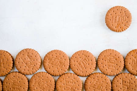 Tbilisi, Georgia - November 28, 2020: Hit cookies on the white background, sweet pastry dessert with chocolate and nutsの写真素材