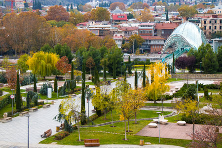 Tbilisi, Georgia - December 1, 2020: Rikhe park in the city center, old town and landmarks, historical buildings in Tbilisi.のeditorial素材