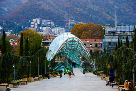 Tbilisi, Georgia - December 1, 2020: Rikhe park in the city center, old town and landmarks, historical buildings in Tbilisi.のeditorial素材