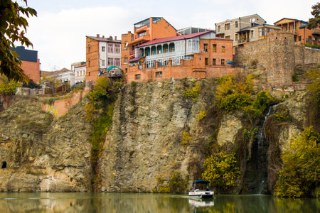 Tbilisi, Georgia - December 1, 2020: Tbilisi city center, old famous houses and city view, old famous street in old town, architecture and landmarksのeditorial素材